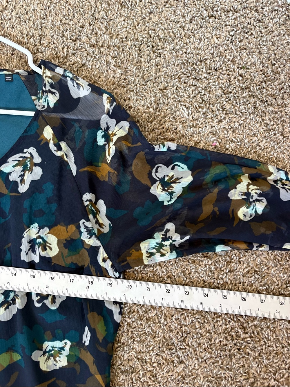 CAbi Pirouette‎ #3460 Ruffle Dress Floral Navy V Neck High Low Chiffon L - Picture 7 of 7
